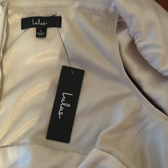 Lulus NWT Always Celebrating Ivory Satin Off-the-Shoulder Mini Dress Large - Picture 5 of 10